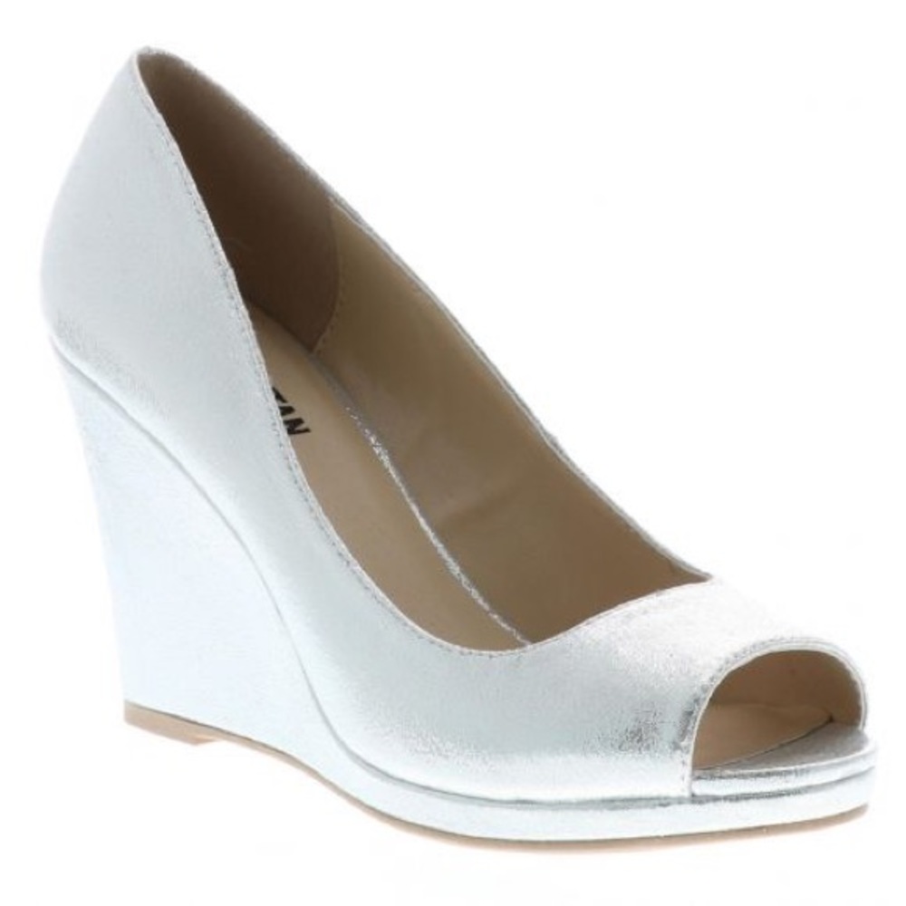 NIB Silver Dressy Open Toe Wedge